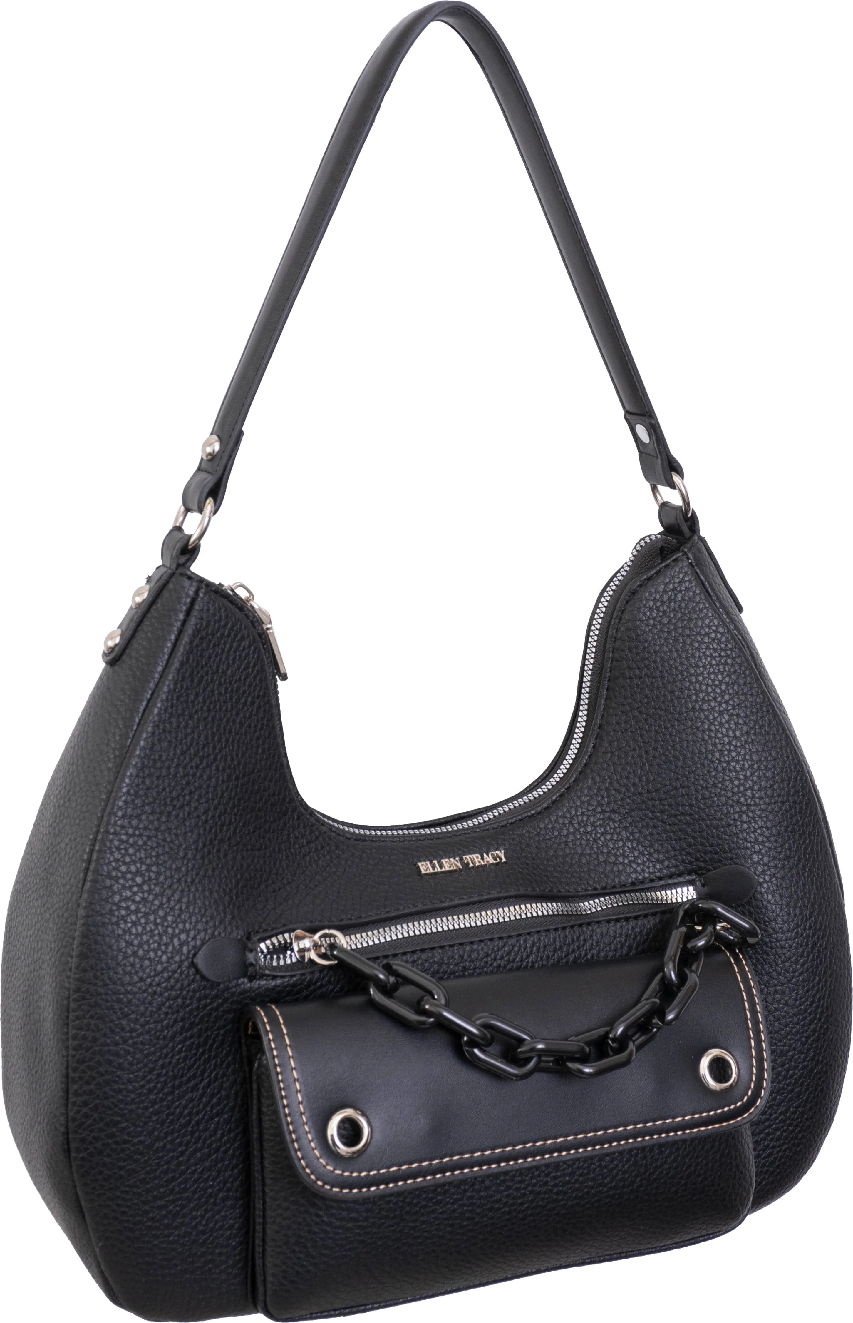 Ellen Tracy Crescent Shoulder Bag with Decorative Resin Chain