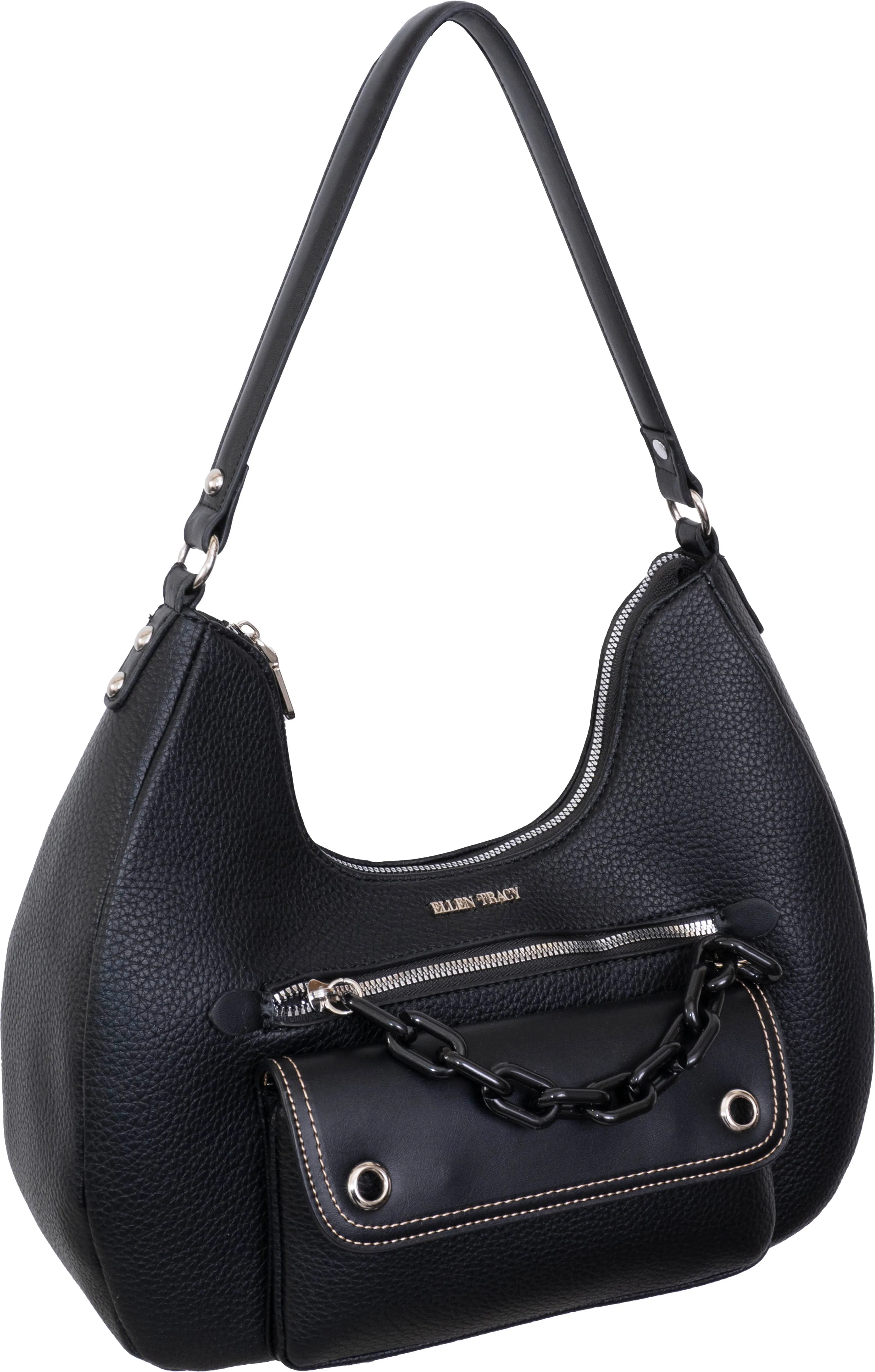 Ellen Tracy Crescent Shoulder Bag with Decorative Resin Chain