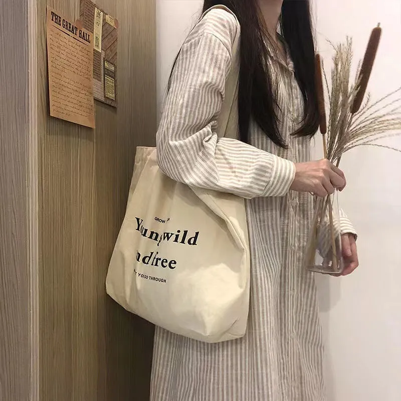 Factory Direct Sales Canvas Bag Zip One Shoulder Letter Lazy Cloth Bag Japanese and Korean Students Class Artistic Simple Handbag