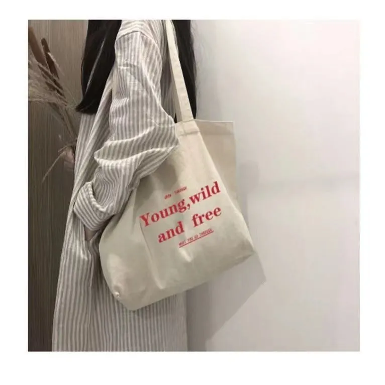 Factory Direct Sales Canvas Bag Zip One Shoulder Letter Lazy Cloth Bag Japanese and Korean Students Class Artistic Simple Handbag