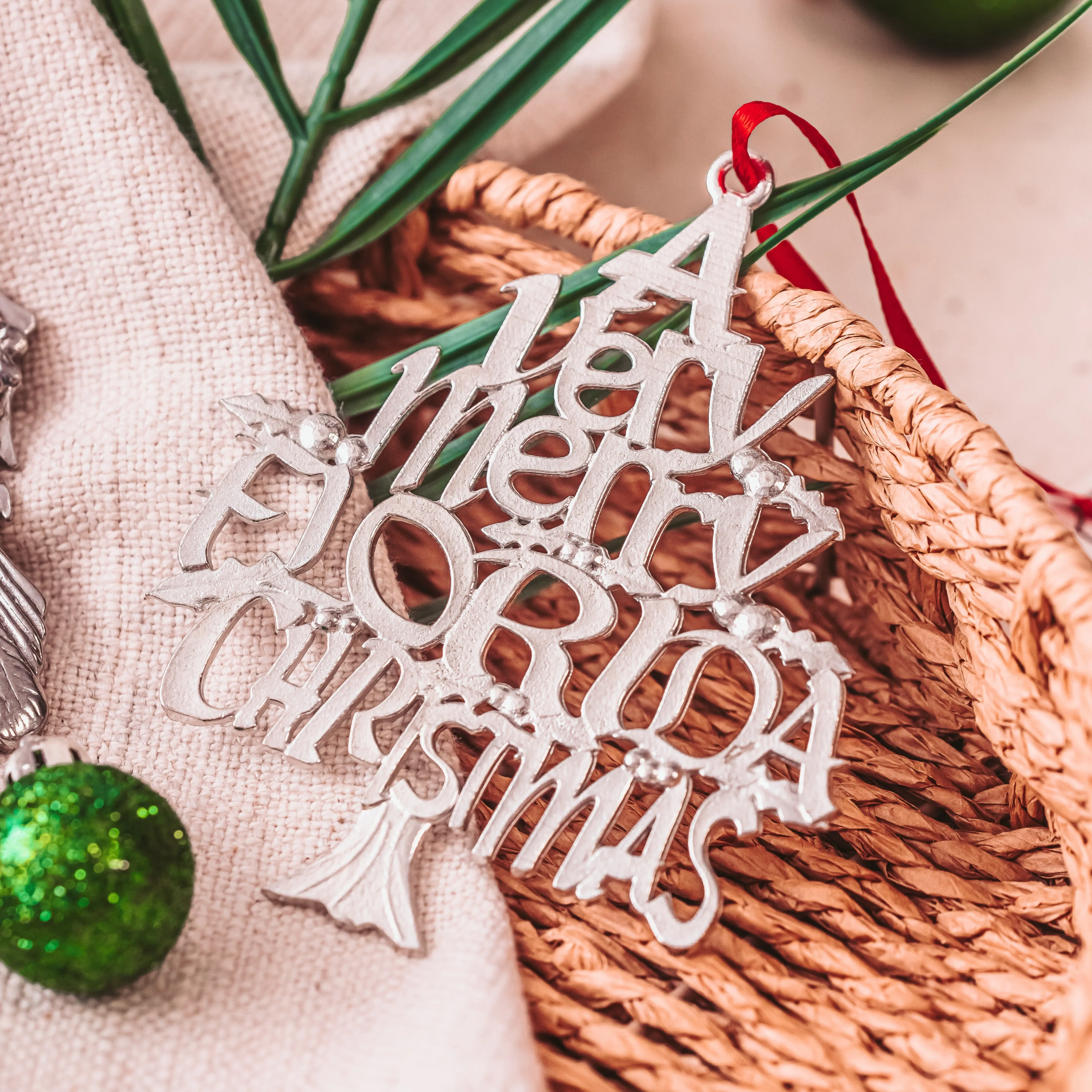 Florida Christmas Ornament - Alligator - Florida State Outline and Symbols - Gift Set or Individual Ornaments