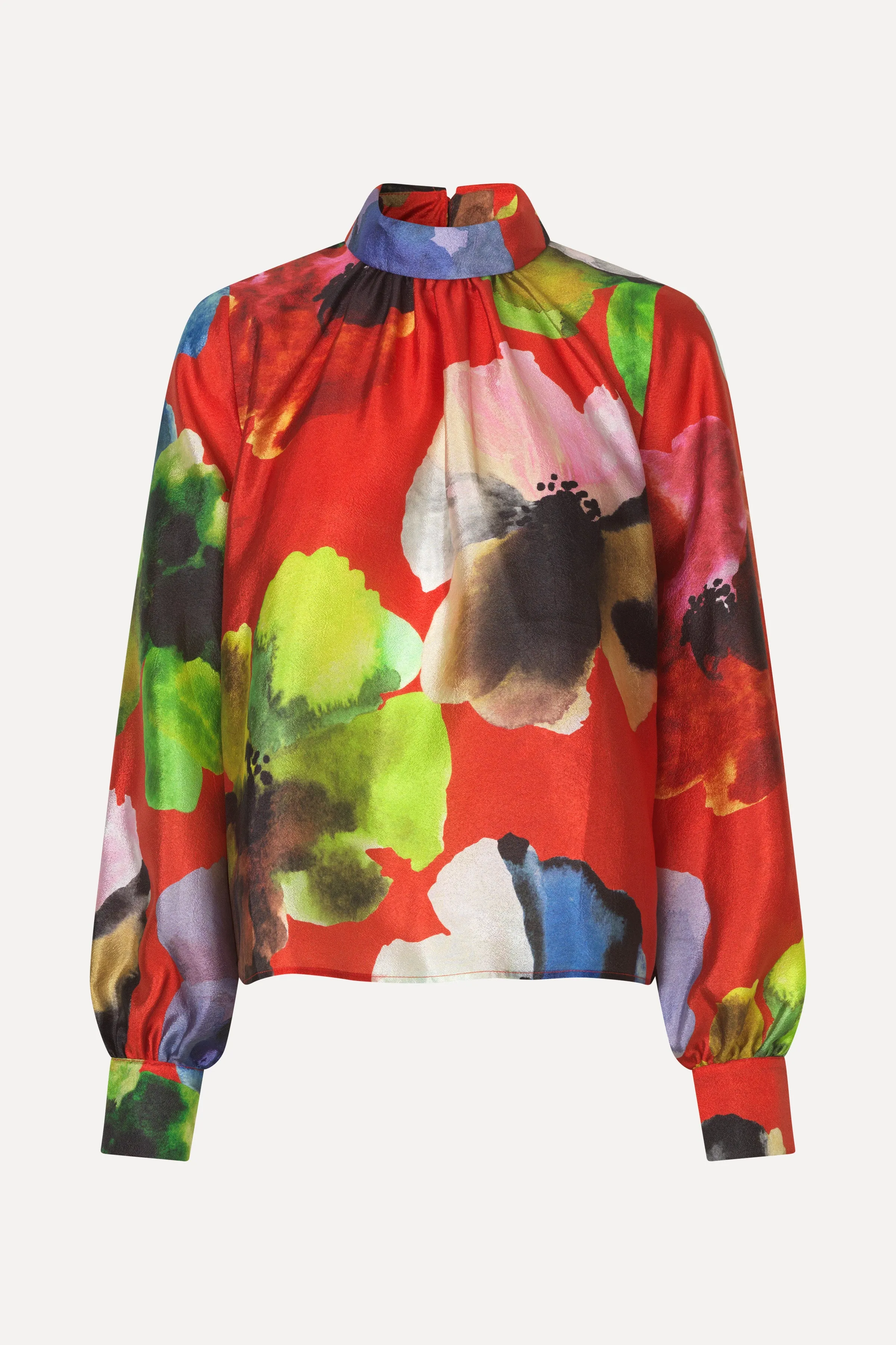 Gathered Long Sleeve Top - Bloom In Red