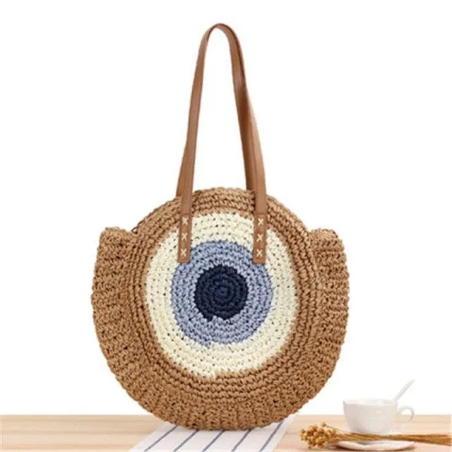 Handmade Woven Summer Beach Round Straw Bags for Women