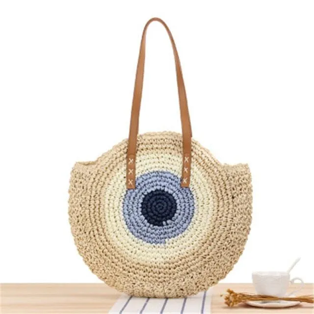 Handmade Woven Summer Beach Round Straw Bags for Women