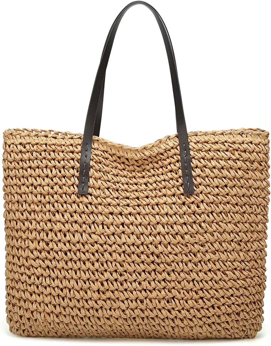 Handwoven Large Handbag Straw Tote Bag Rectangular Shape