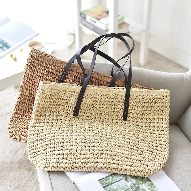 Handwoven Large Handbag Straw Tote Bag Rectangular Shape