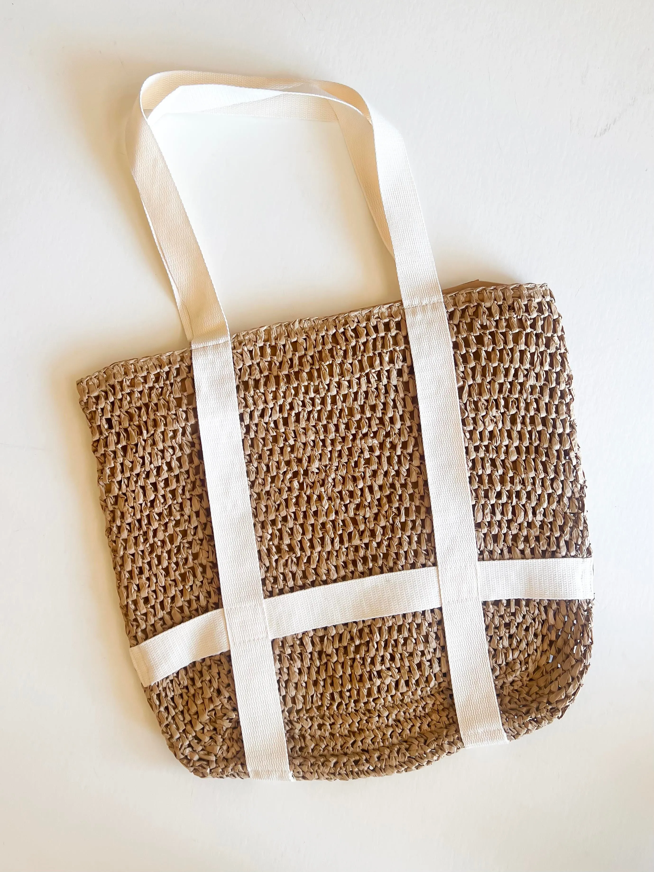 Hat Carrying Tote | Straw Hat Bag | Rattan and Canvas Vacation Purse