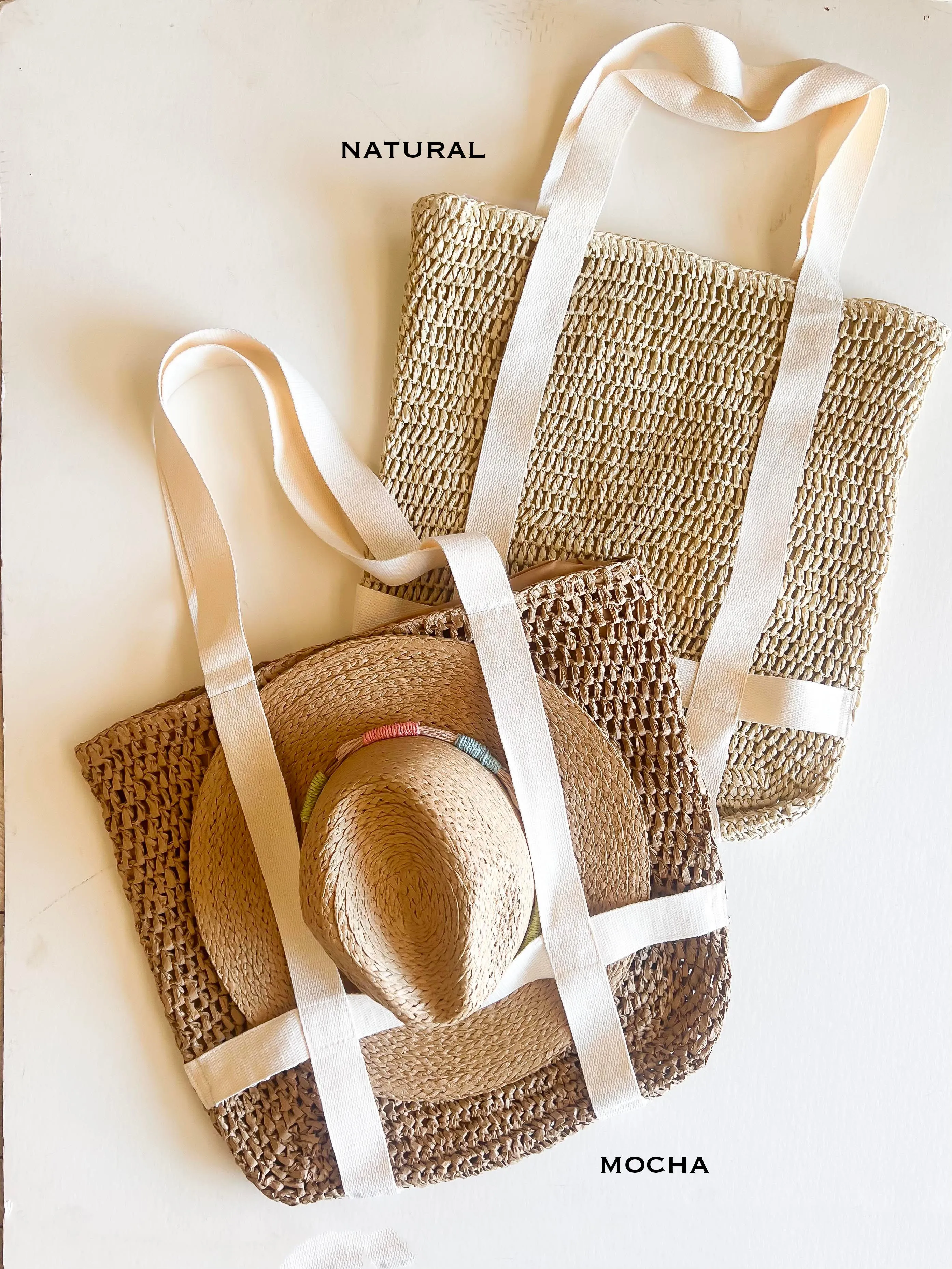 Hat Carrying Tote | Straw Hat Bag | Rattan and Canvas Vacation Purse