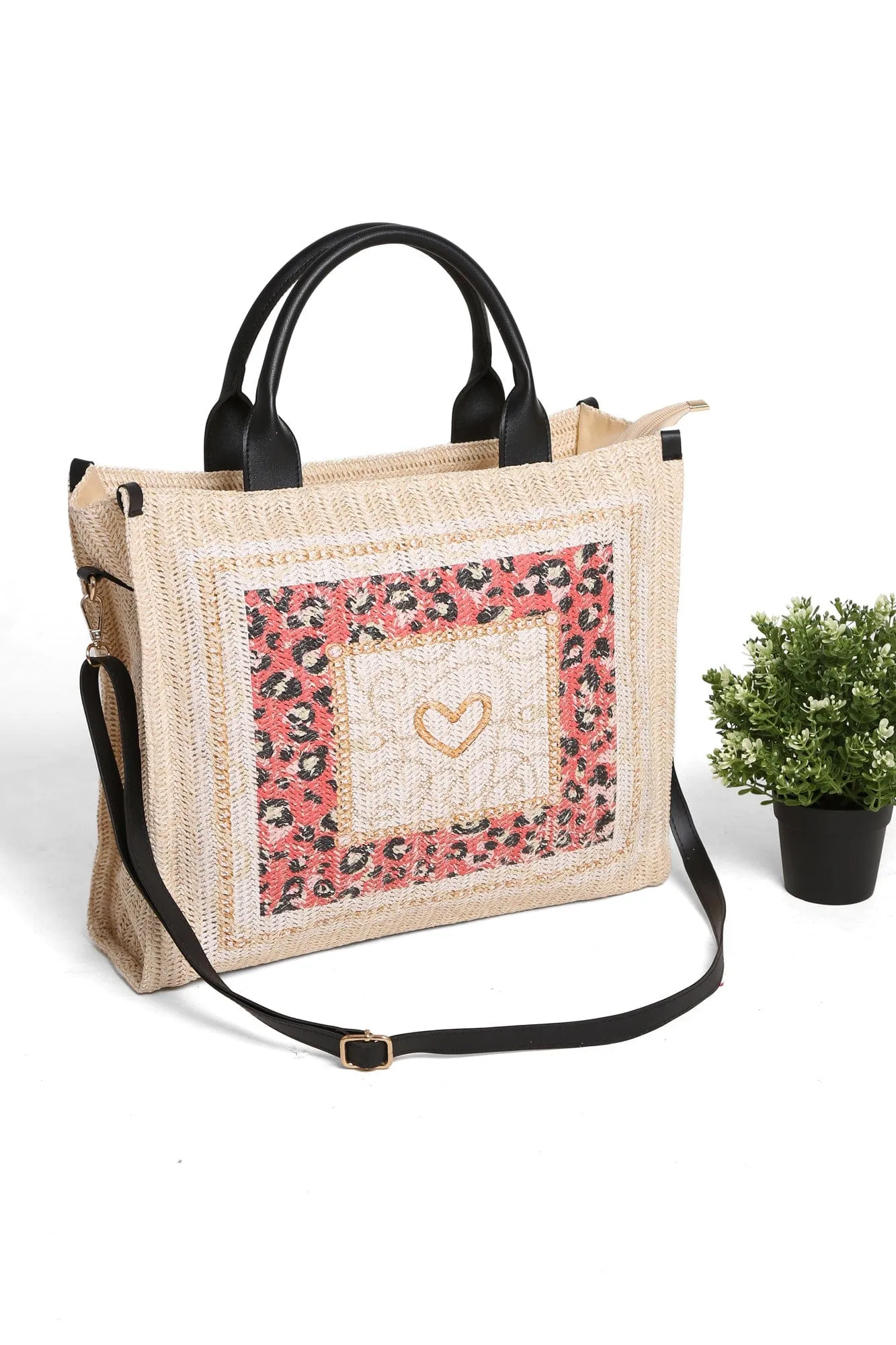 JBG210 Janine Patterned Straw Crossbody Tote