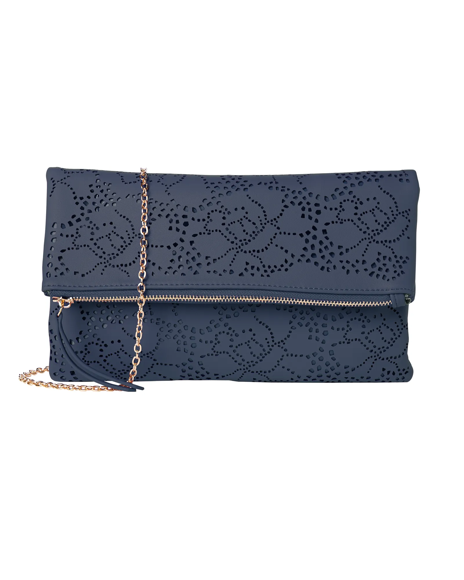 Karian Perforated Clutch | Navy / Gold