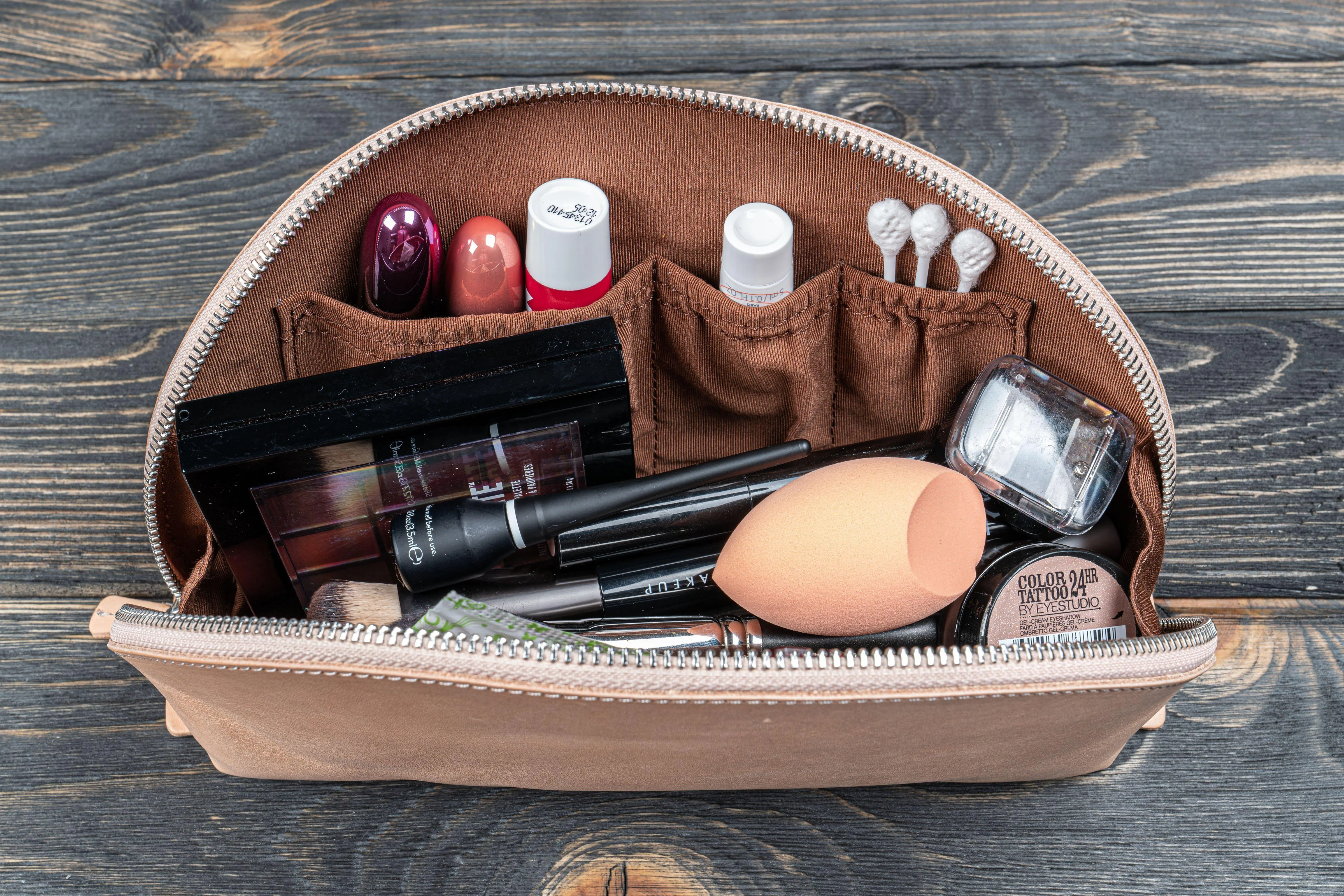 Leather Lunar Makeup / Toiletry Bag - Undyed Leather