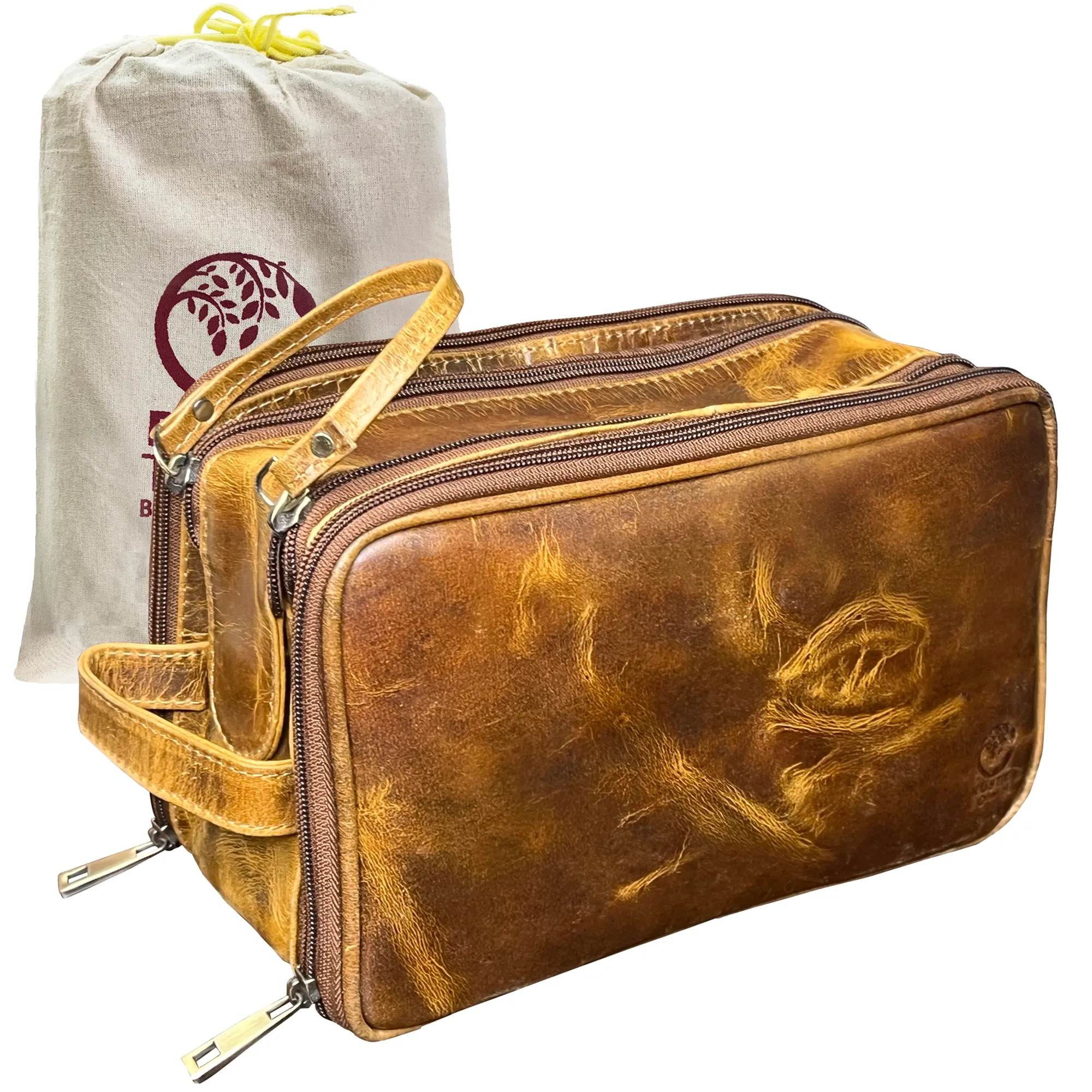 Leather Toiletry Bag for Women Men By Rustic Town