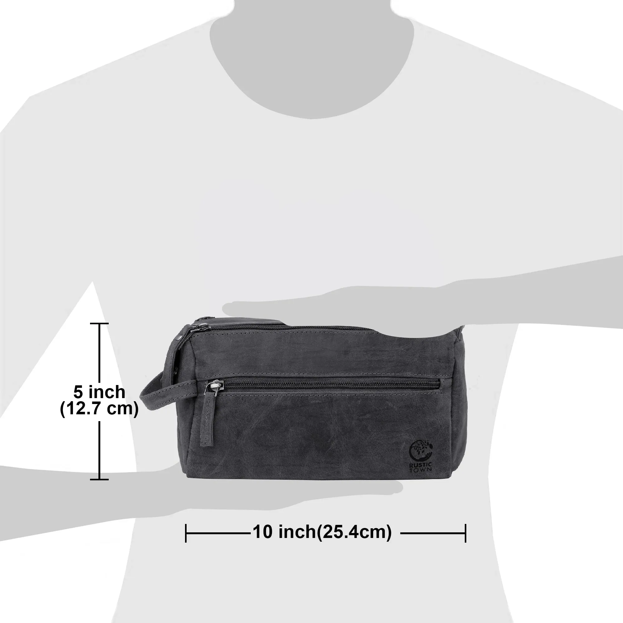 Leather Travel Toiletry Bag (Grey)