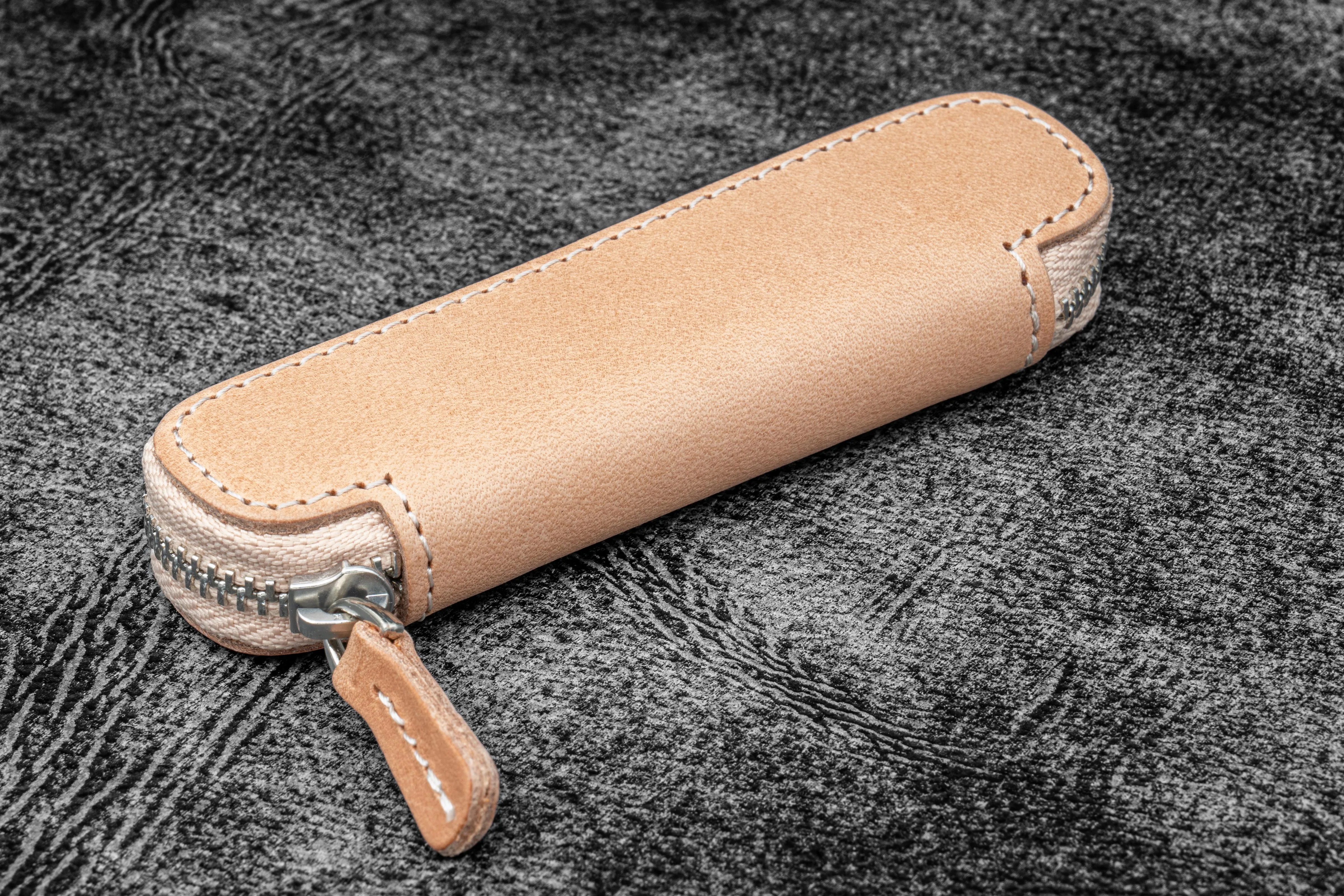 Leather Zippered Single Pen Case for Kaweco - Pocket Pen - Undyed Leather