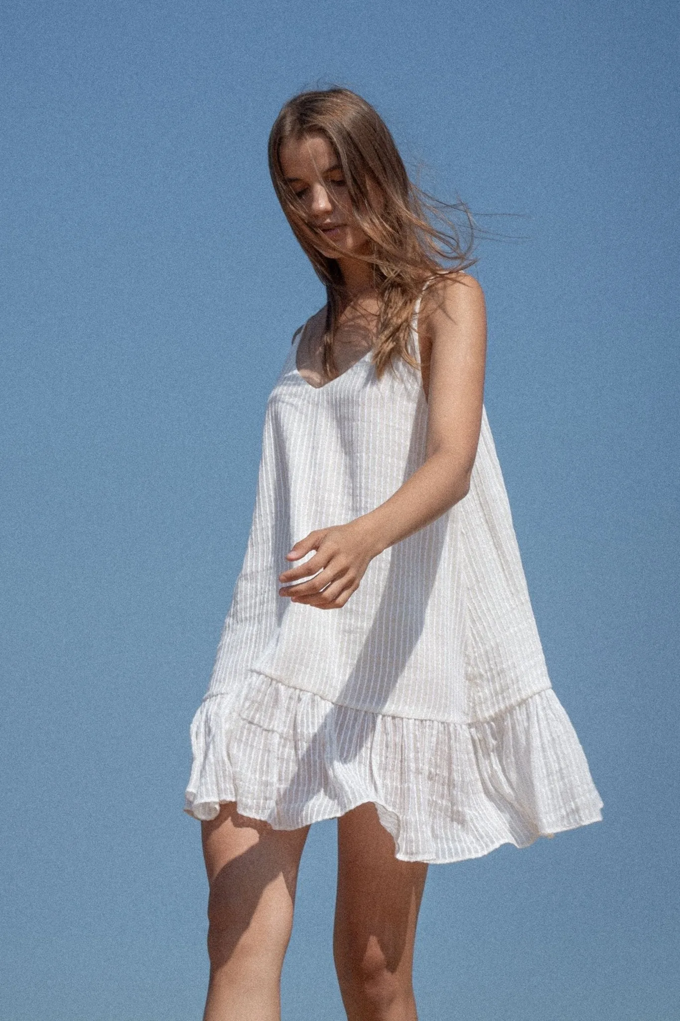 Liv Mini Ruffle Dress - White Stripes