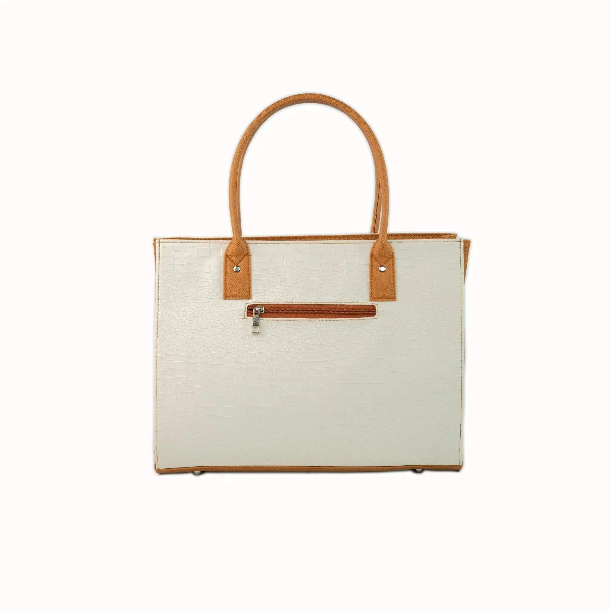 MADELINE Croc Embossed Shoulder Bag in Off White