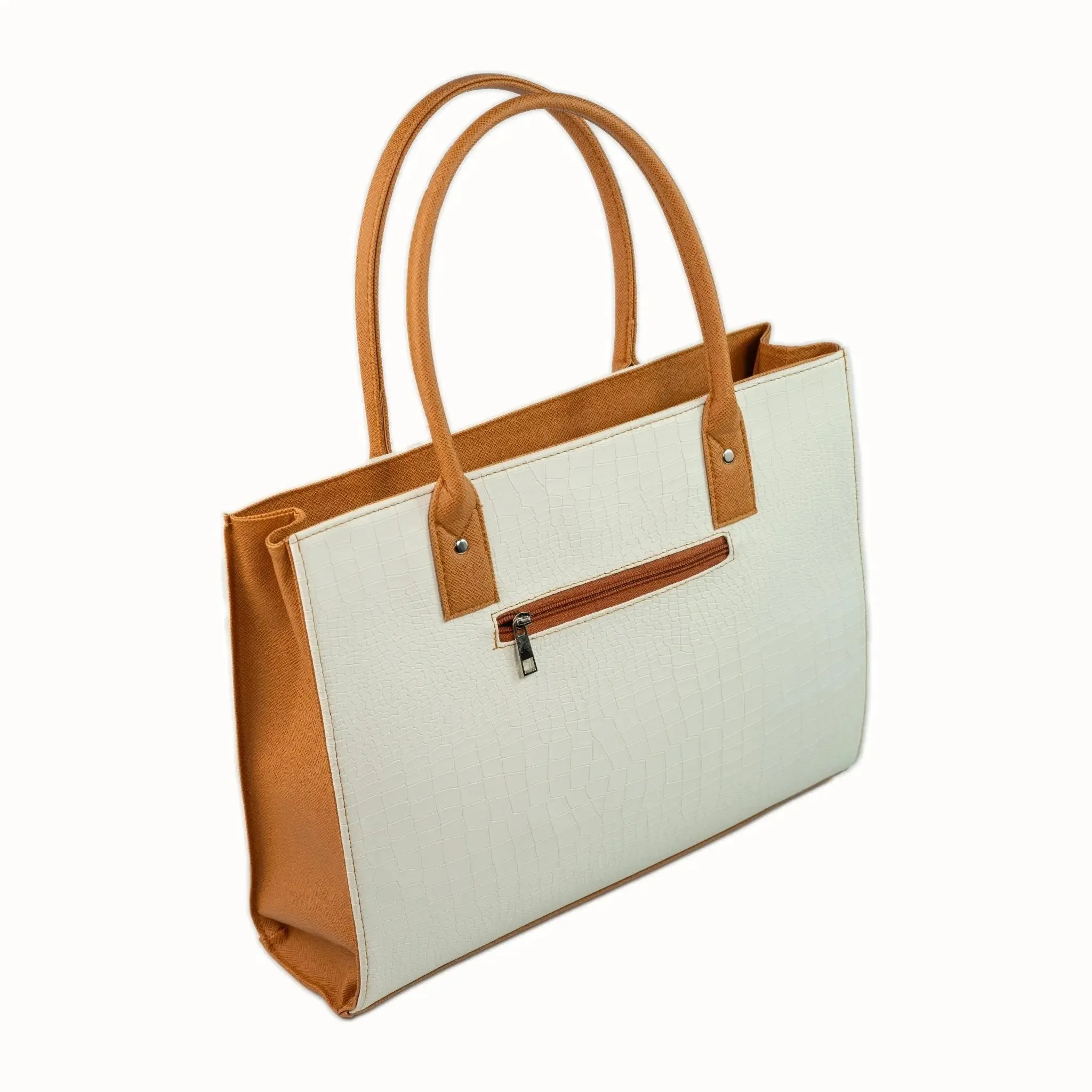 MADELINE Croc Embossed Shoulder Bag in Off White