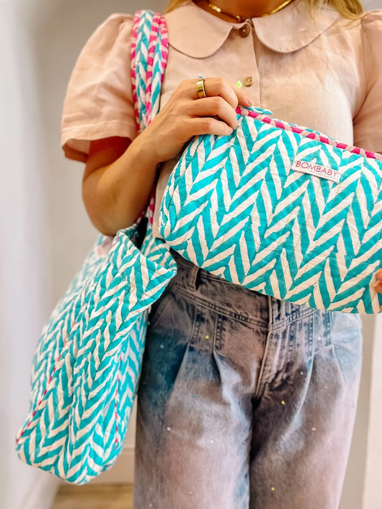 Malibu Blue | Handmade Block Print Quilted Wash Bag