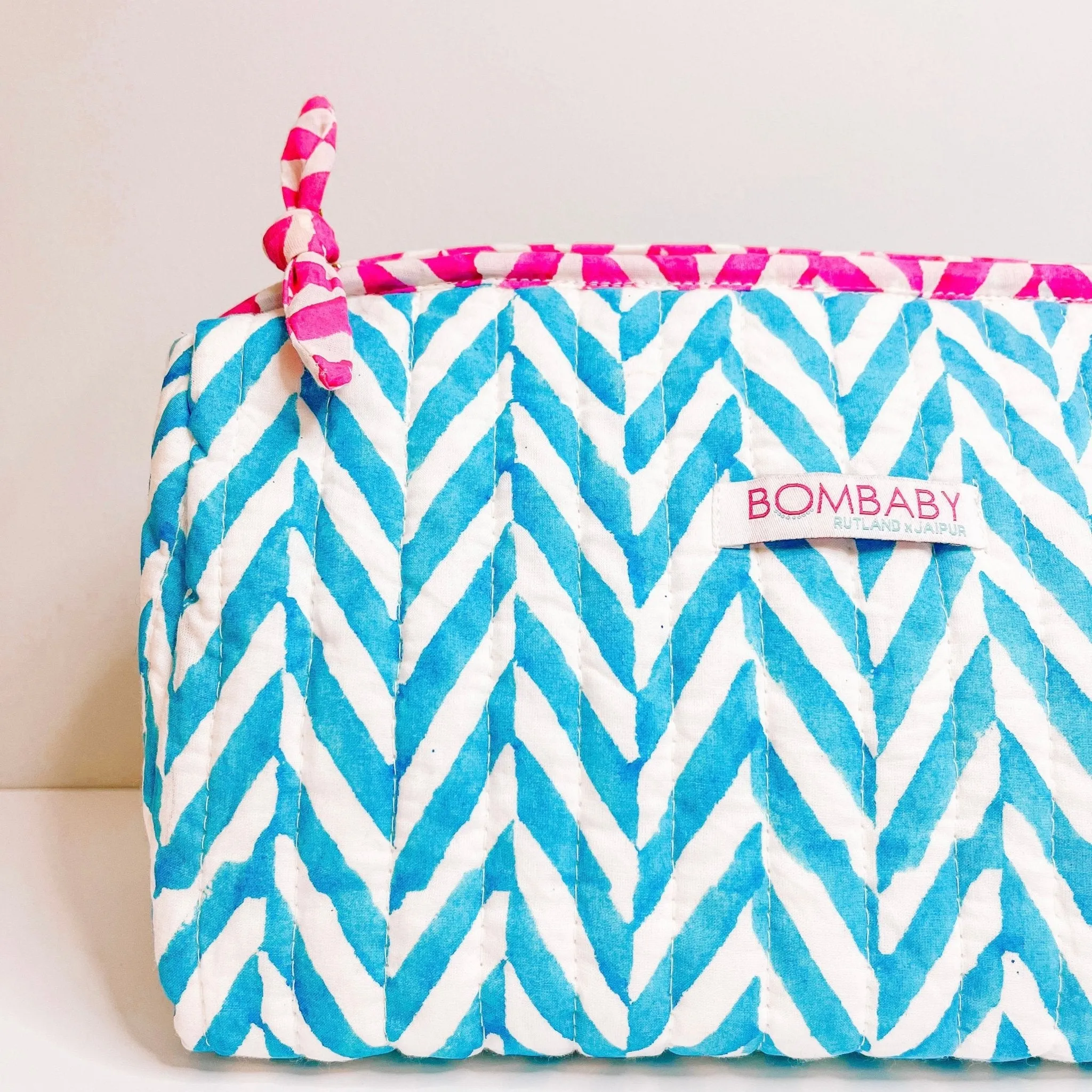 Malibu Blue | Handmade Block Print Quilted Wash Bag