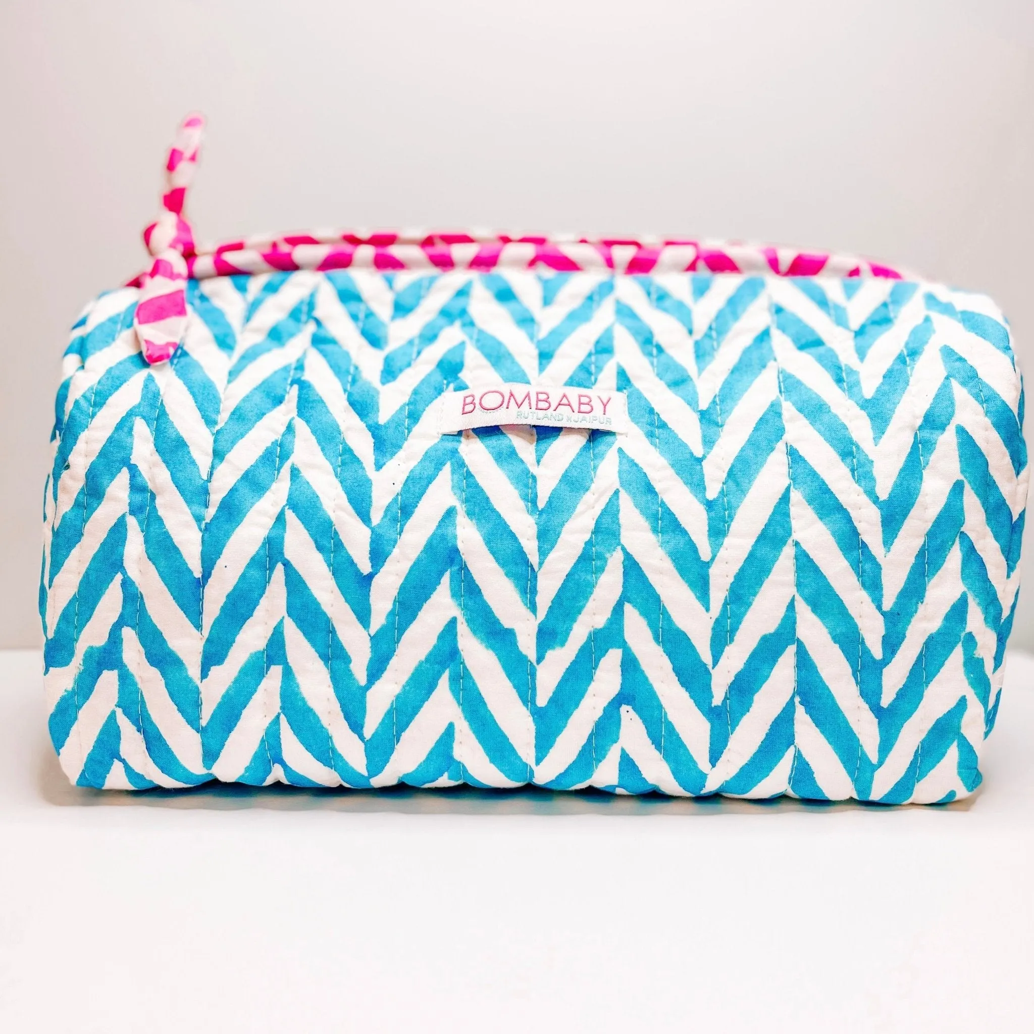 Malibu Blue | Handmade Block Print Quilted Wash Bag