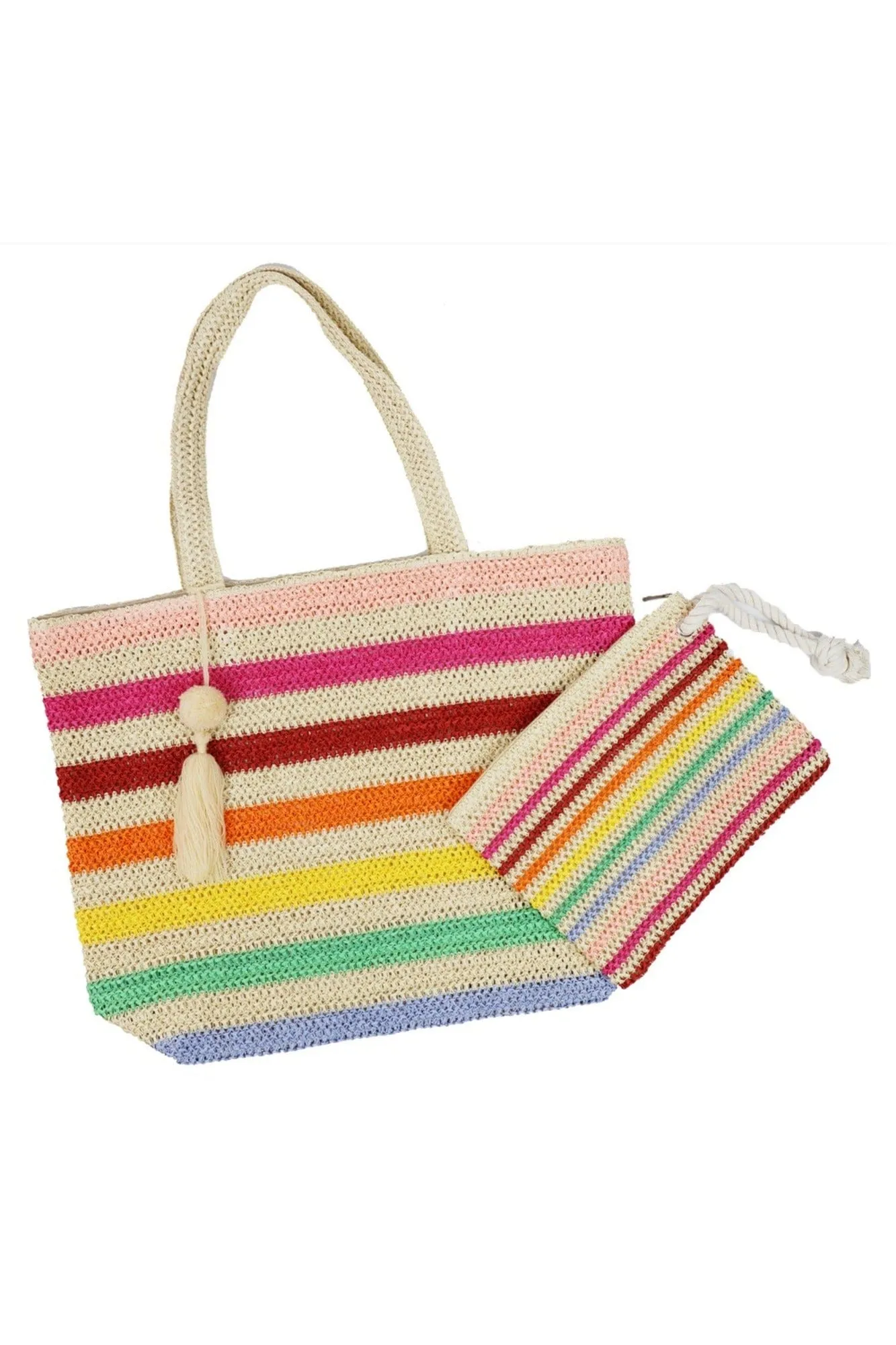 MB0205 Amara Striped Crochet Tote Bag With Tassel