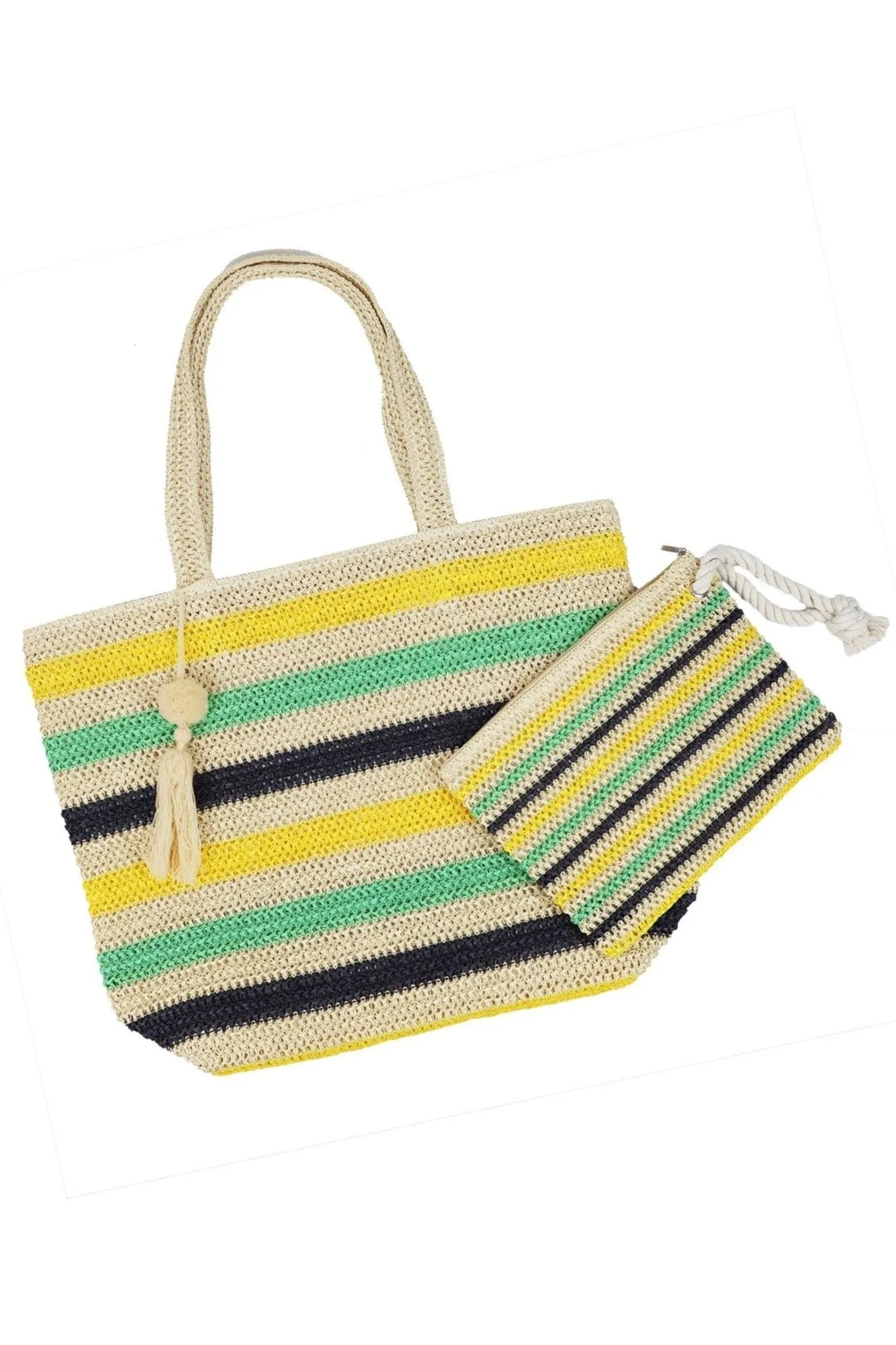 MB0205 Amara Striped Crochet Tote Bag With Tassel