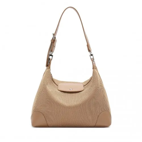 Miss Lulu Chic Mesh Casual Shoulder Bag with PU Accents - Khaki