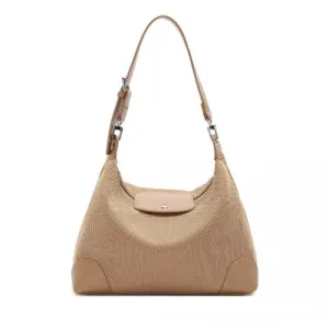 Miss Lulu Chic Mesh Casual Shoulder Bag with PU Accents - Khaki