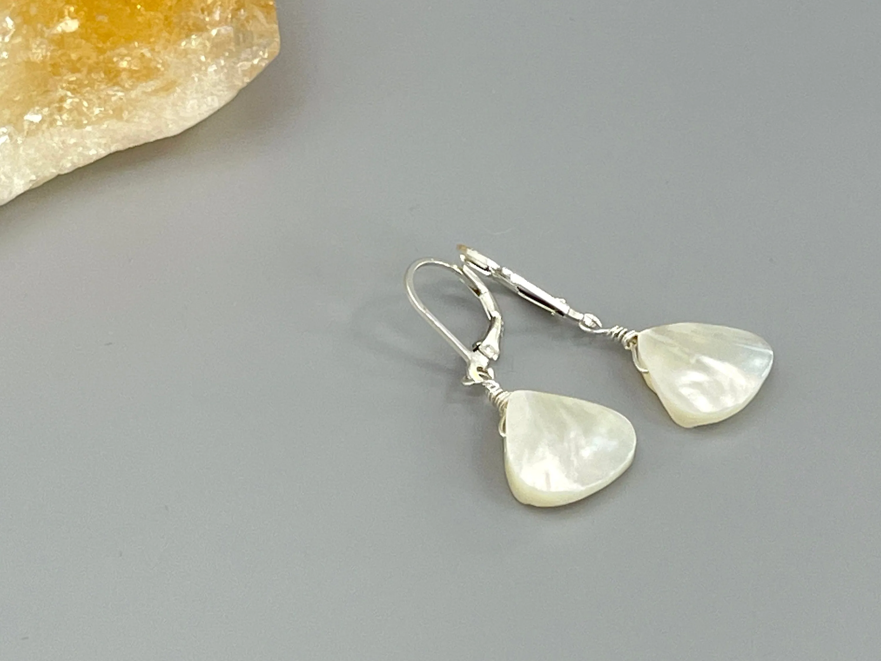 Mother of Pearl Earrings Gold, Silver Iridescent Summer Jewelry for Beach wedding