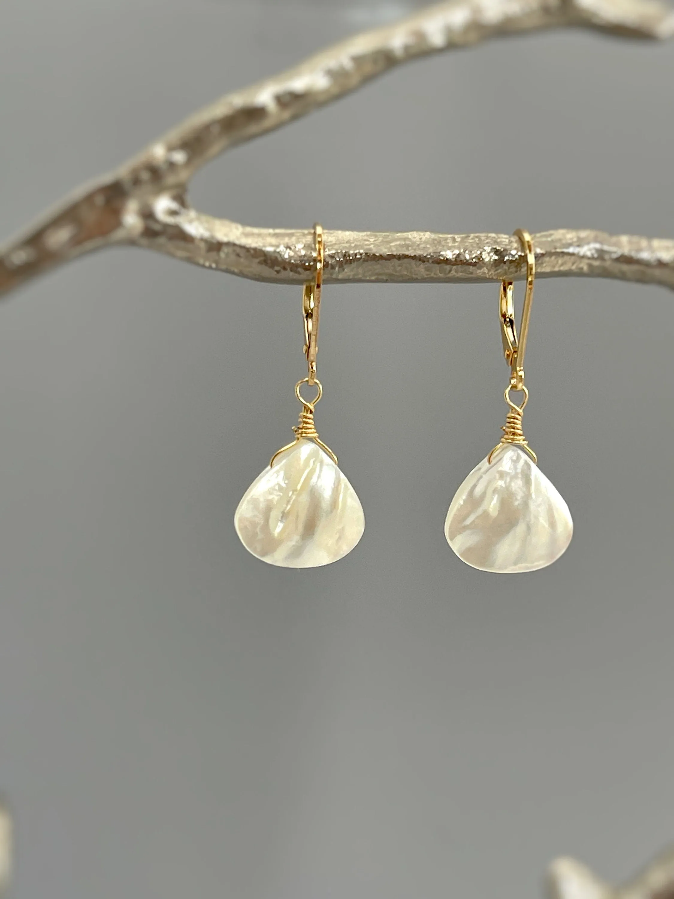 Mother of Pearl Earrings Gold, Silver Iridescent Summer Jewelry for Beach wedding