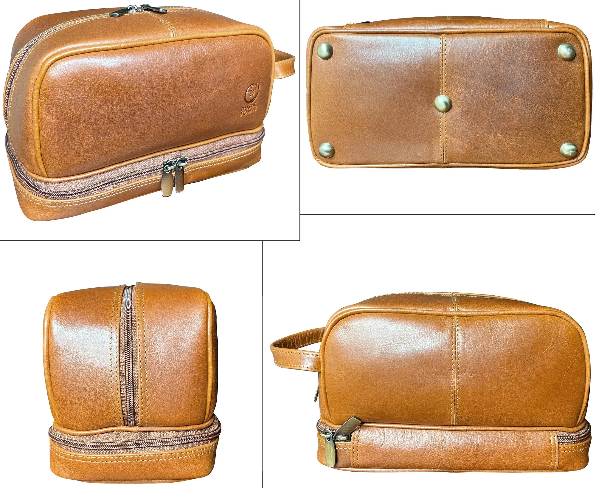 Nancy Leather Travel Makeup Toiletry Bag (Cognac)