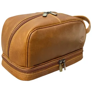 Nancy Leather Travel Makeup Toiletry Bag (Cognac)