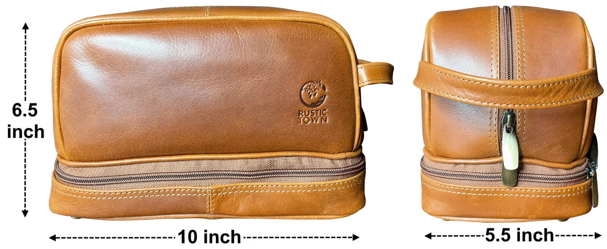 Nancy Leather Travel Makeup Toiletry Bag (Cognac)