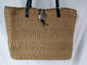 NINE WEST Woven RATTAN Tote Market Bag Satchel Shopper Shoulder Purse BEIGE