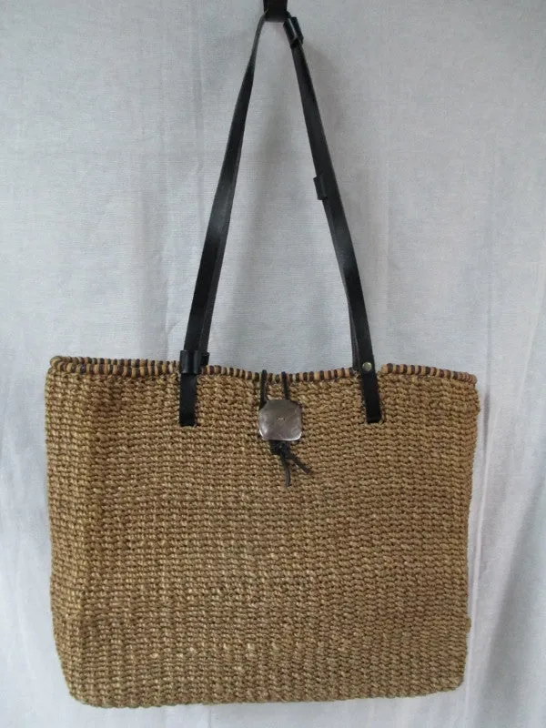 NINE WEST Woven RATTAN Tote Market Bag Satchel Shopper Shoulder Purse BEIGE