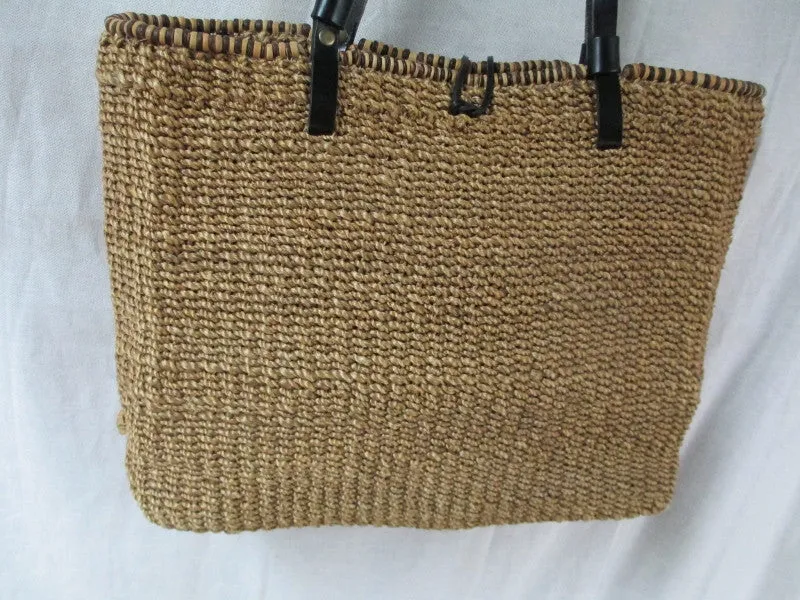 NINE WEST Woven RATTAN Tote Market Bag Satchel Shopper Shoulder Purse BEIGE