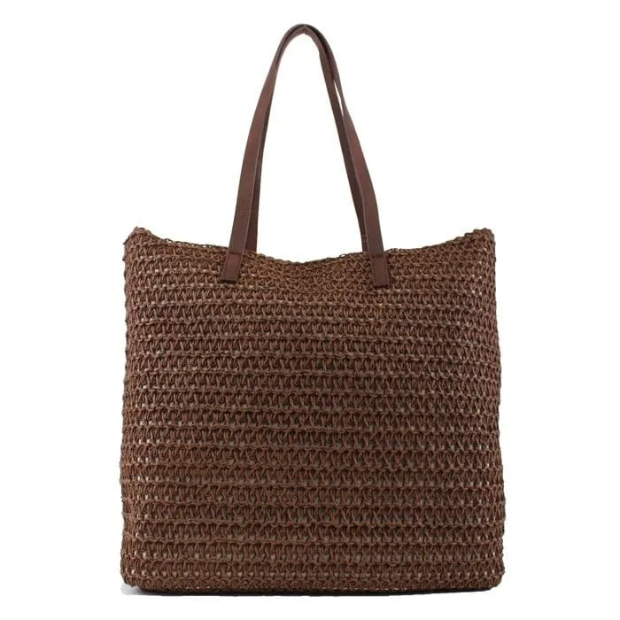 PB0033 Leather Handle Straw Beach Bag/Tote