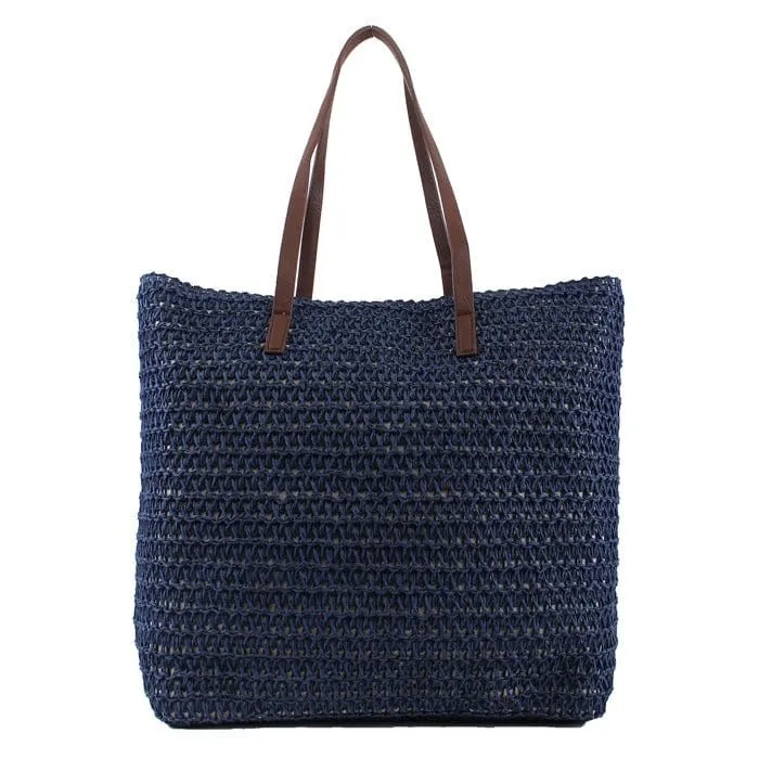 PB0033 Leather Handle Straw Beach Bag/Tote