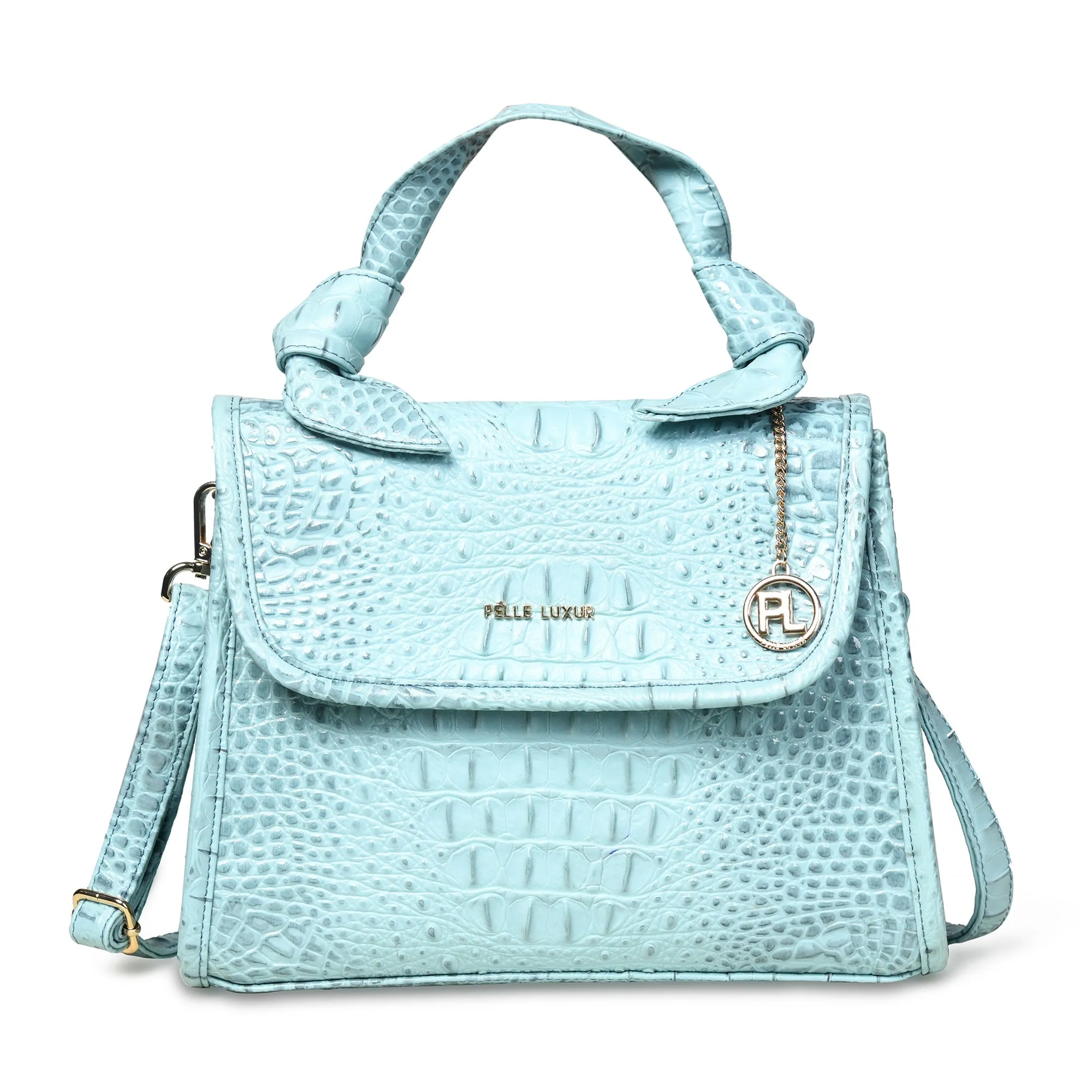 Pelle Luxur Women's Arctic Blue, Premium PU Satchel Bag, Medium Size with Magnet clasp Closure