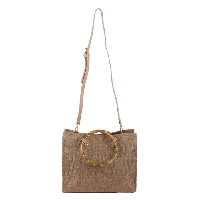 PPC6475 Mini Reed Handle Square Jute Bag-in-a-Bag Tote/Crossbody