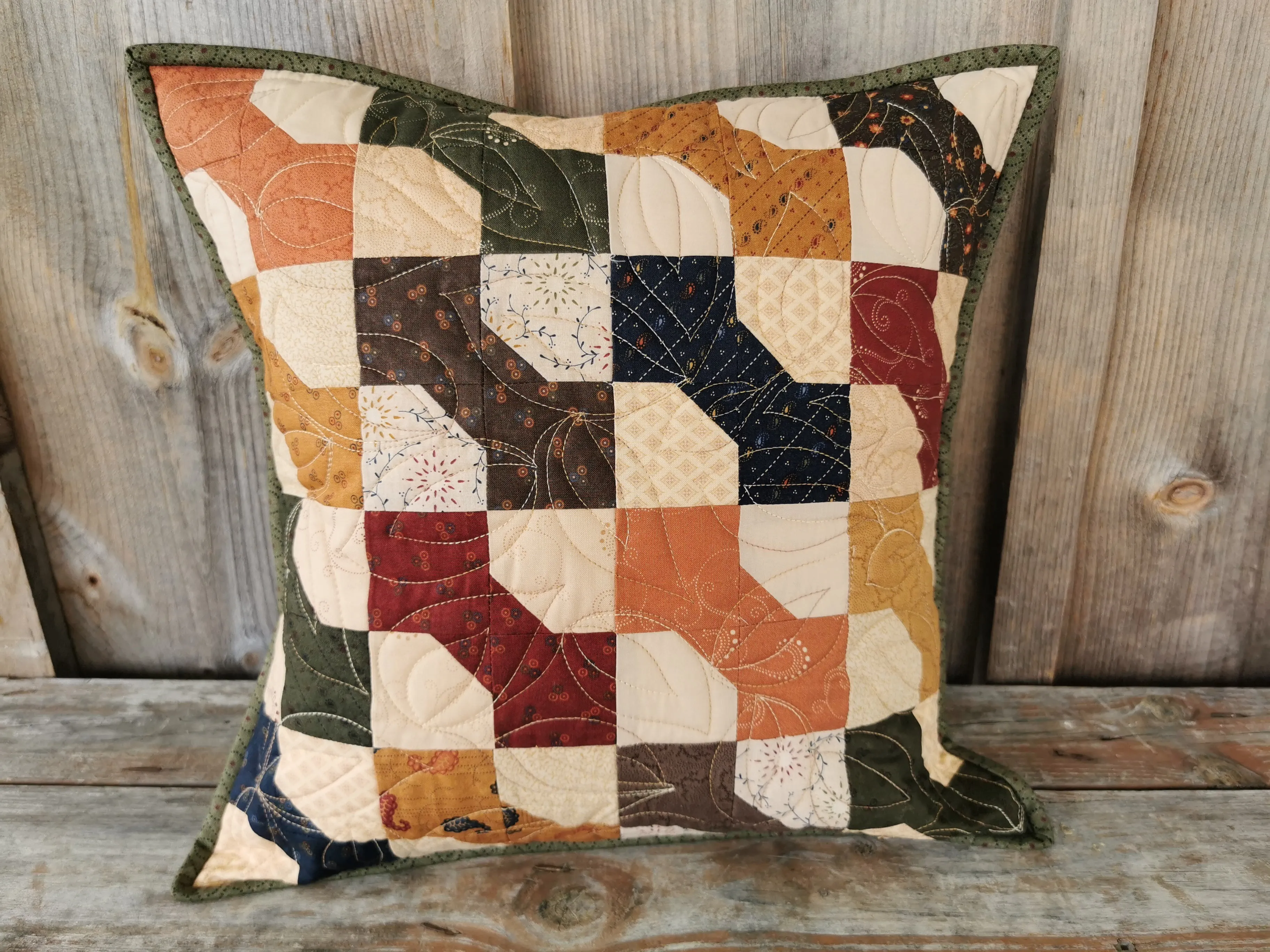 Quilted Toss Pillow | Bowtie Patchwork | Rustic Cushion | 16 inch Square