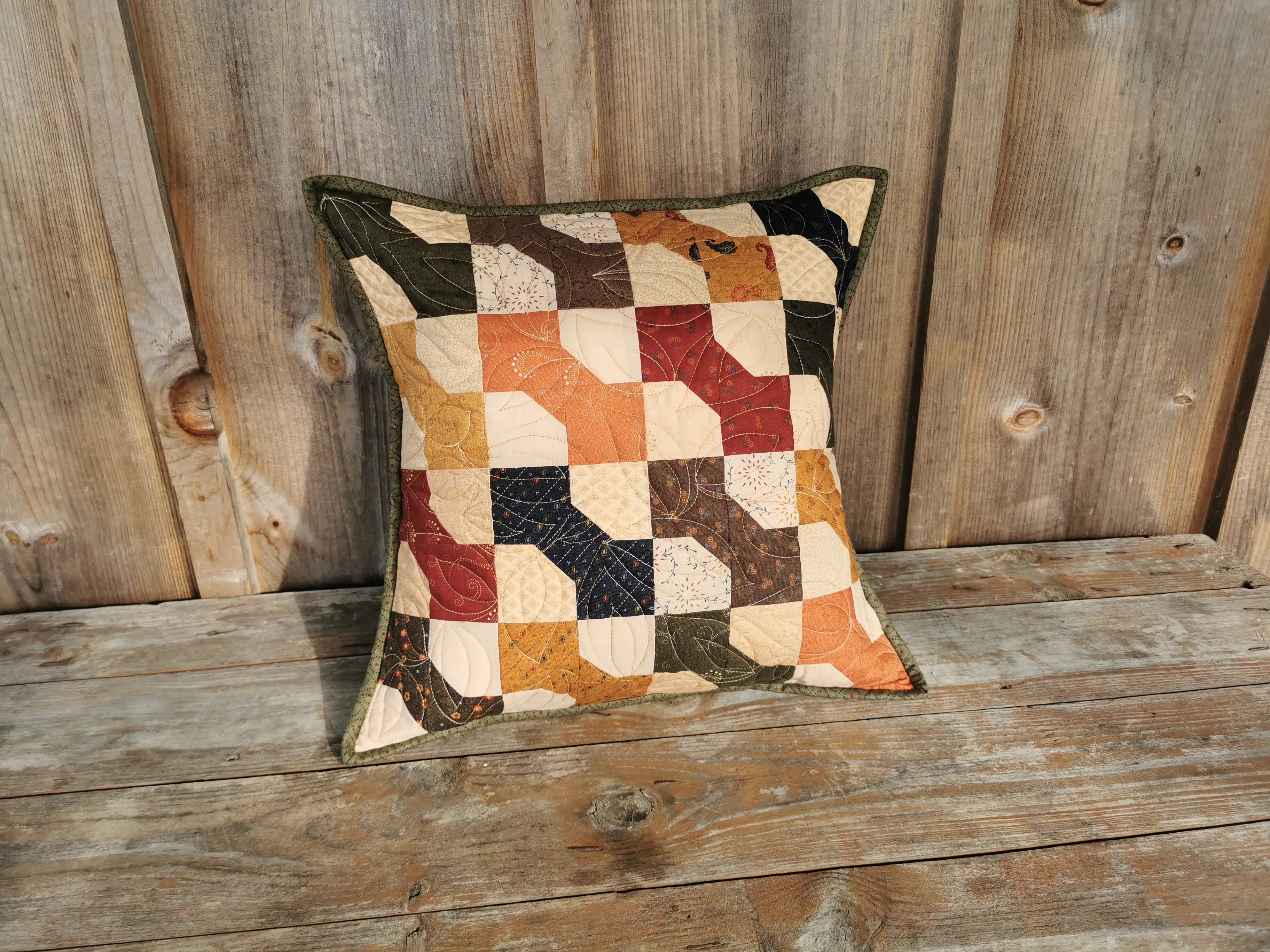 Quilted Toss Pillow | Bowtie Patchwork | Rustic Cushion | 16 inch Square