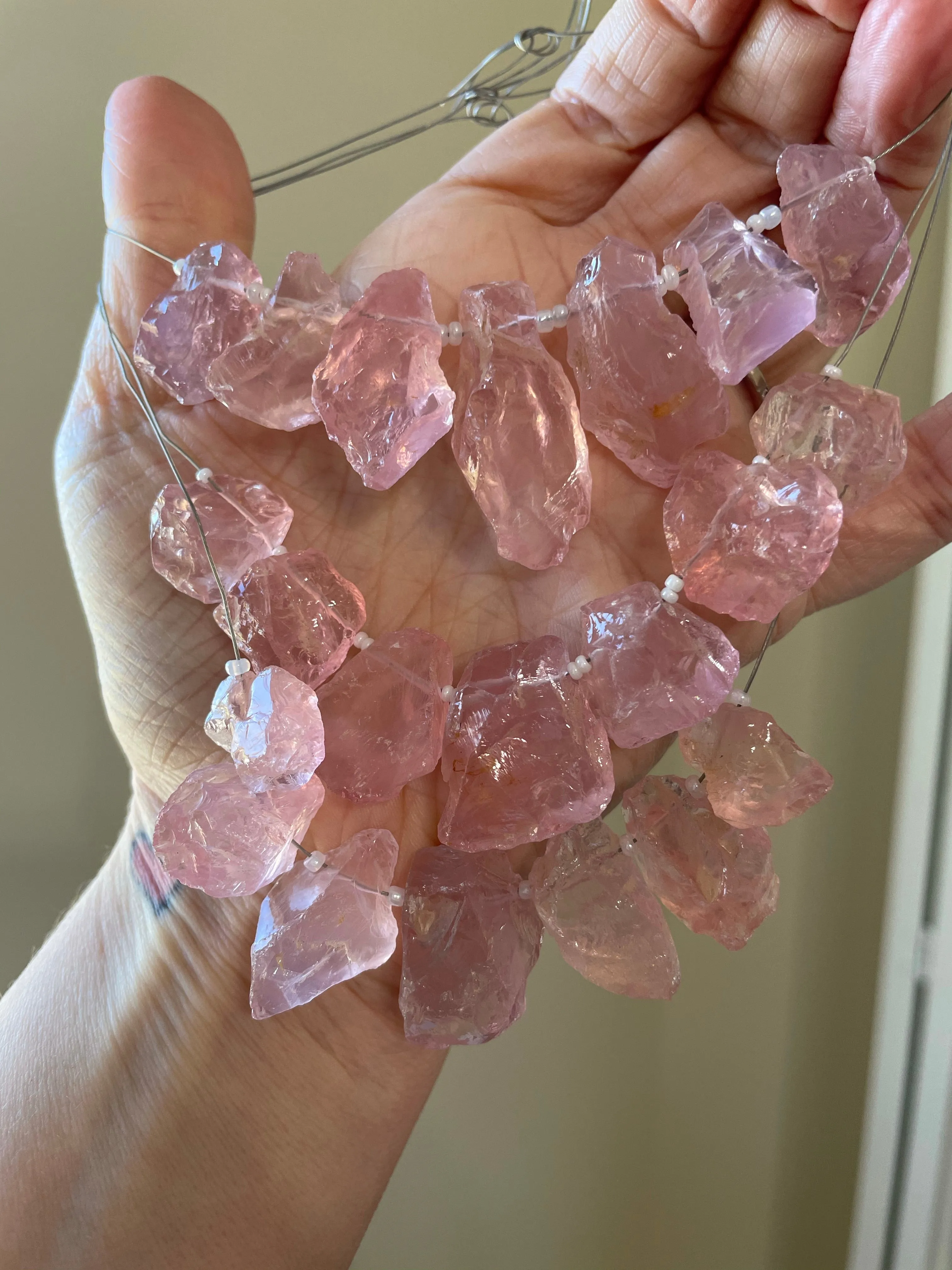 Raw Rose Quartz Crystal Healing Necklace Silver or Gold Filled