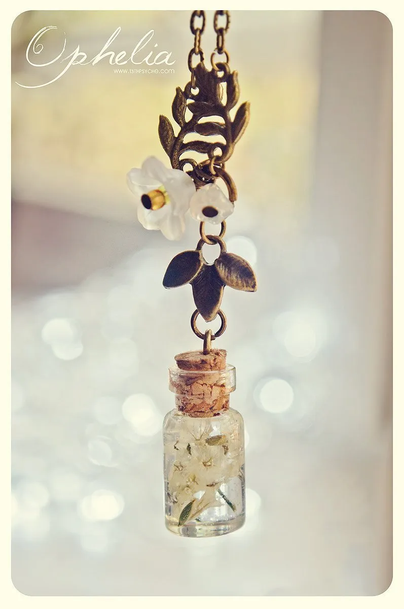 Real yellow dried flowers in resin vial necklace