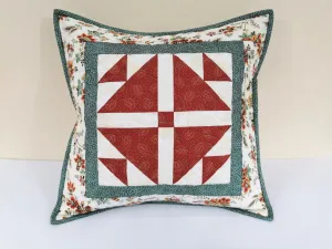 Red & Teal Floral Throw Pillow, 16 inch square