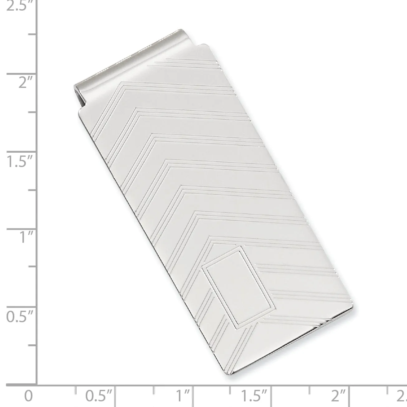 Rhodium Plated Angles Engravable Hinged Money Clip