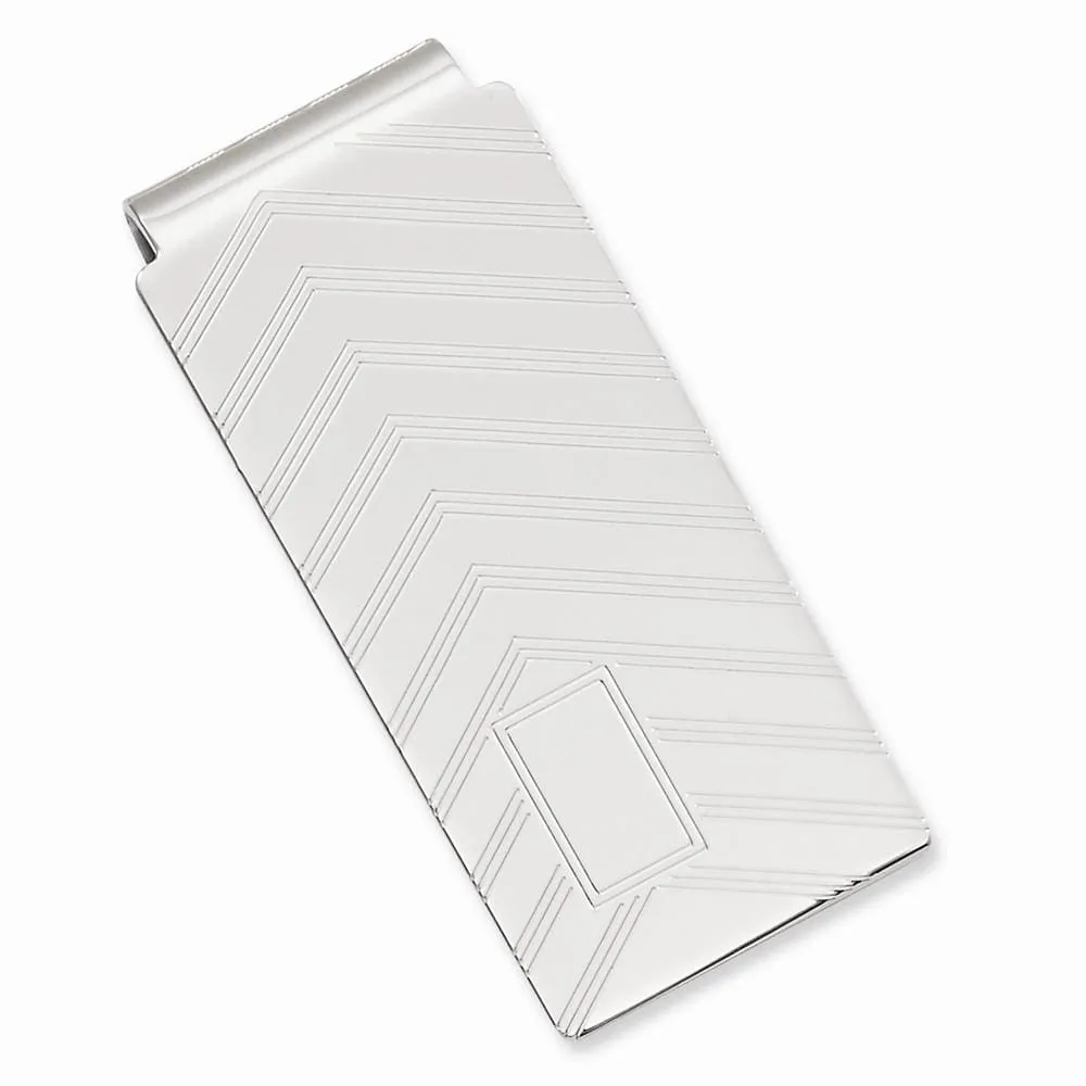 Rhodium Plated Angles Engravable Hinged Money Clip