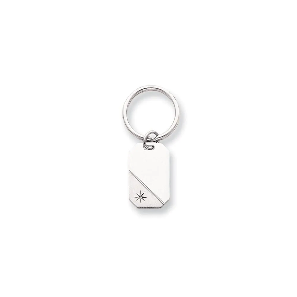 Rhodium Plated Star Cut Diamond Key Ring