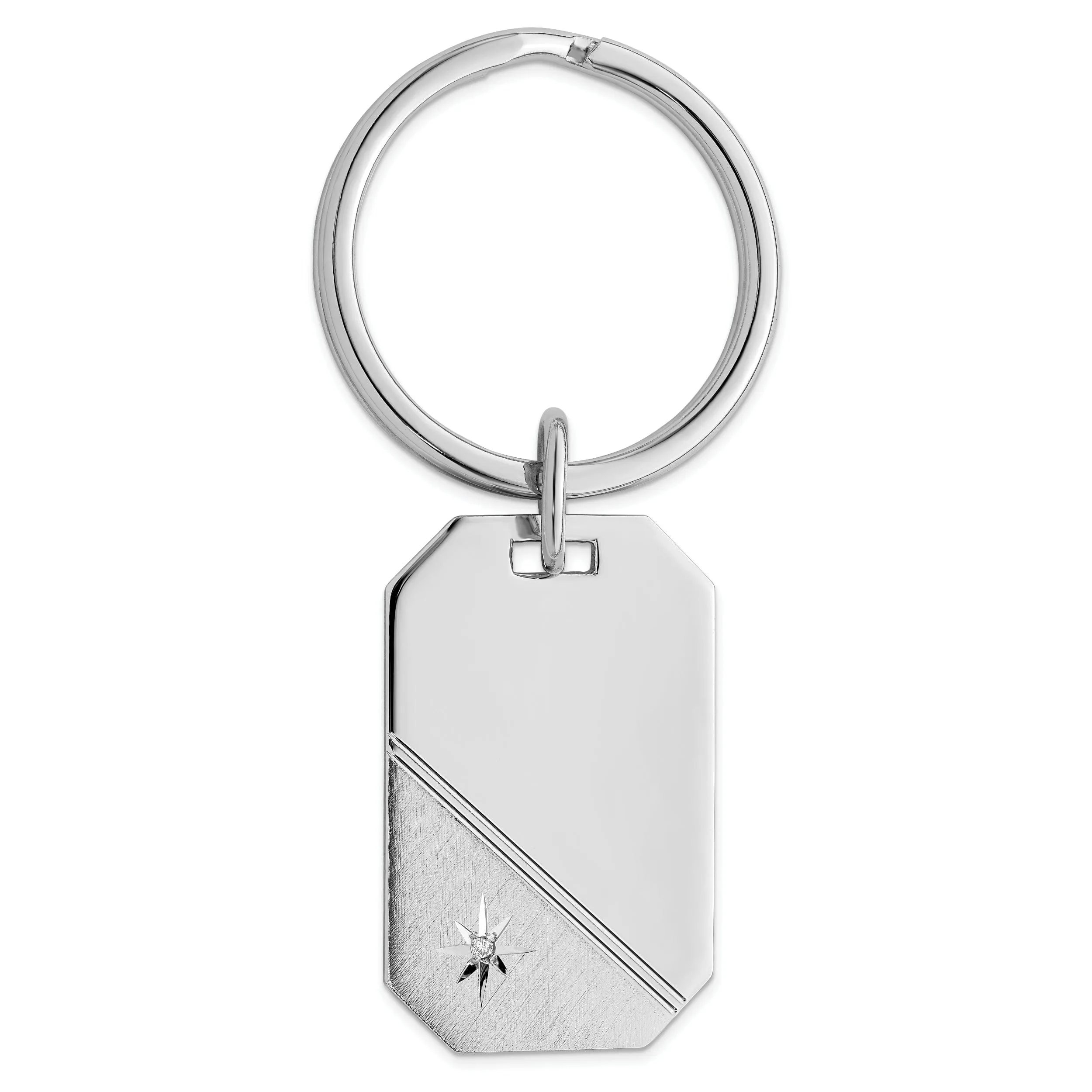 Rhodium Plated Star Cut Diamond Key Ring