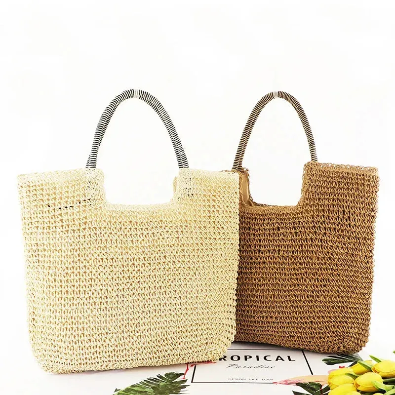 Sohiwoo Bags Rattan Vintage Travel Raffia Woven Ladies Casual Bag Shopping Vacation Bohemian Totes Summer Beach Handmade Shoulder